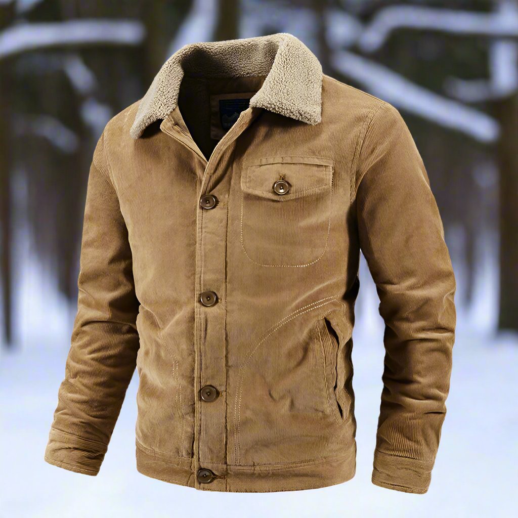Pemberton | Veste Homme en Velours Côtelé, Col Chale Shearling, Boutons et Poches