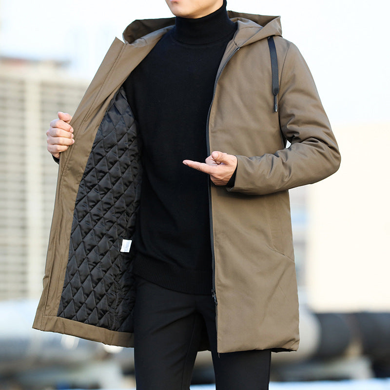 Gareth | Manteau Matelassé Mi-Long Homme avec Capuche à Cordon et Fermeture Zippée Moderne