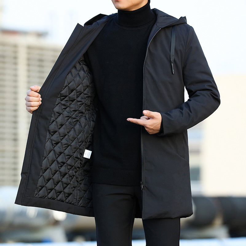 Gareth | Manteau Matelassé Mi-Long Homme avec Capuche à Cordon et Fermeture Zippée Moderne