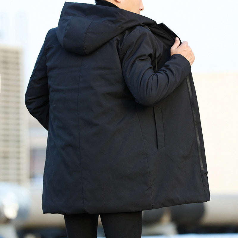 Gareth | Manteau Matelassé Mi-Long Homme avec Capuche à Cordon et Fermeture Zippée Moderne