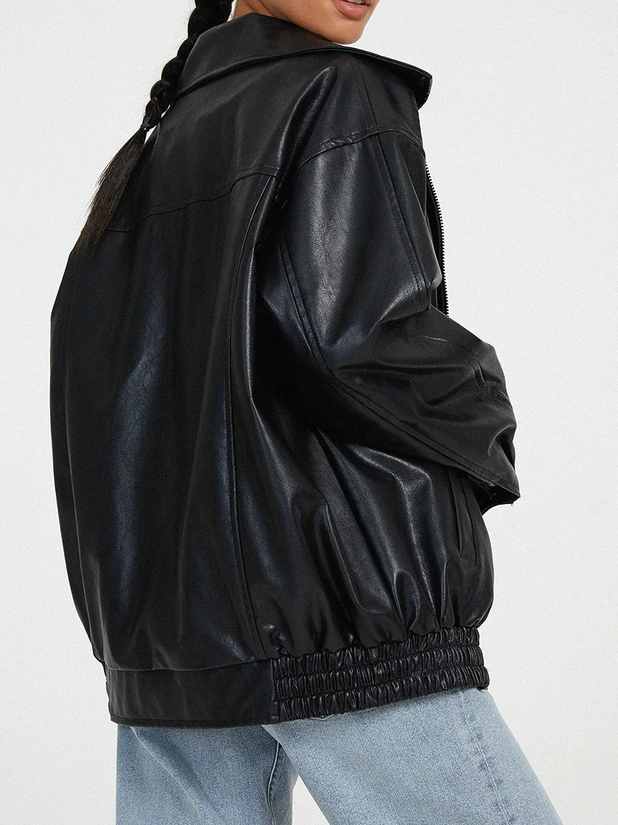 Vespera | Veste Bomber Oversize Femme en Similicuir avec Fermeture Éclair