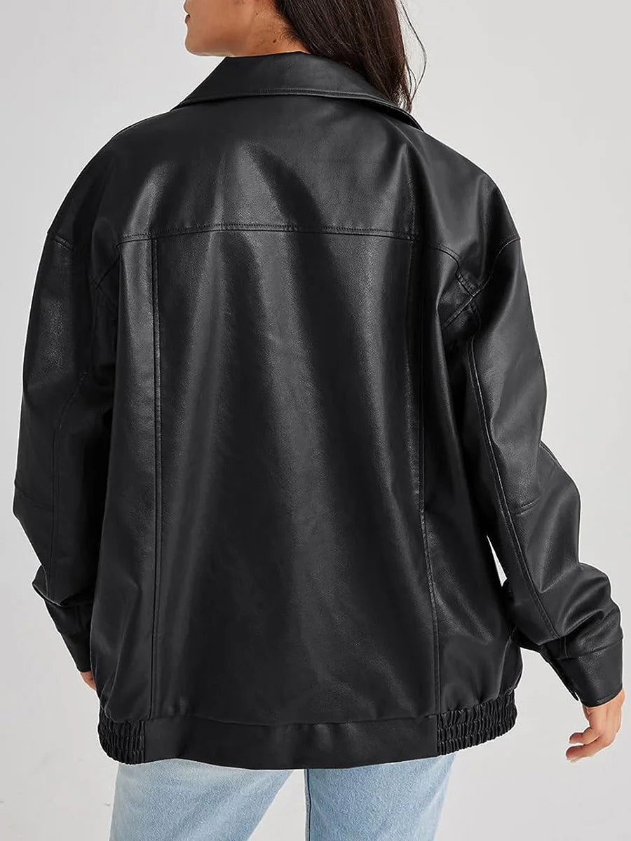Vespera | Veste Bomber Oversize Femme en Similicuir avec Fermeture Éclair