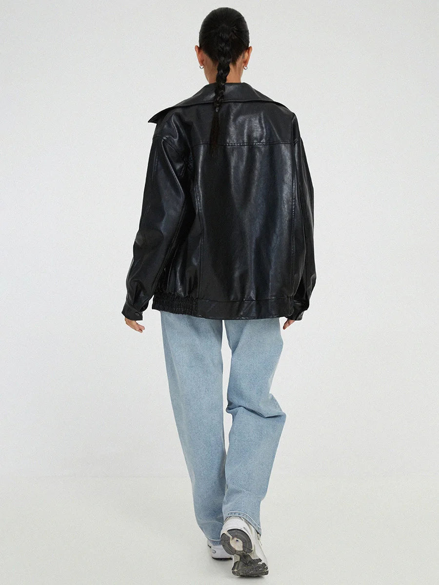 Vespera | Veste Bomber Oversize Femme en Similicuir avec Fermeture Éclair
