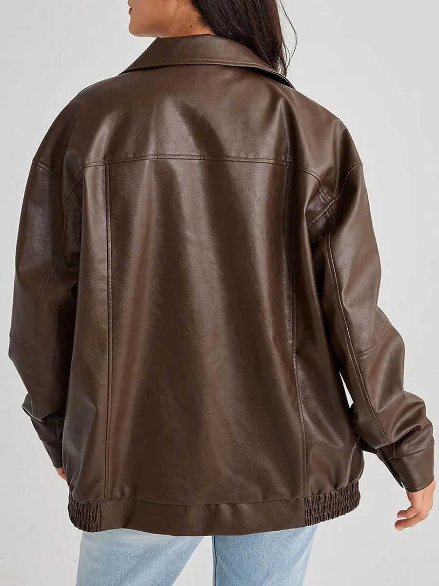 Vespera | Veste Bomber Oversize Femme en Similicuir avec Fermeture Éclair