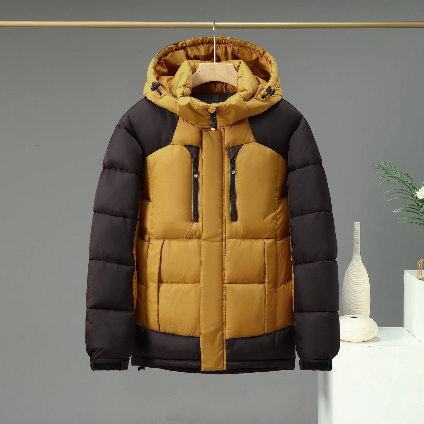 Jalvion | Veste Homme Matelassée Imperméable, Capuche Amovible, Poches Sécurisées, Poignets Ajustables