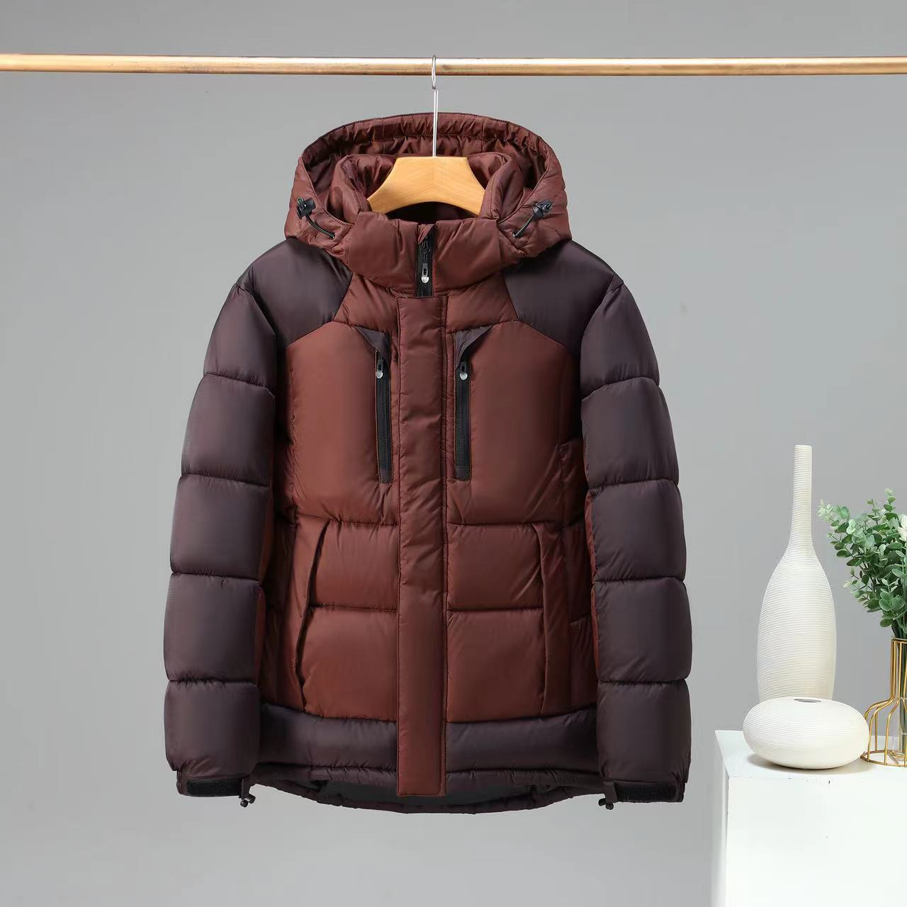 Jalvion | Veste Homme Matelassée Imperméable, Capuche Amovible, Poches Sécurisées, Poignets Ajustables