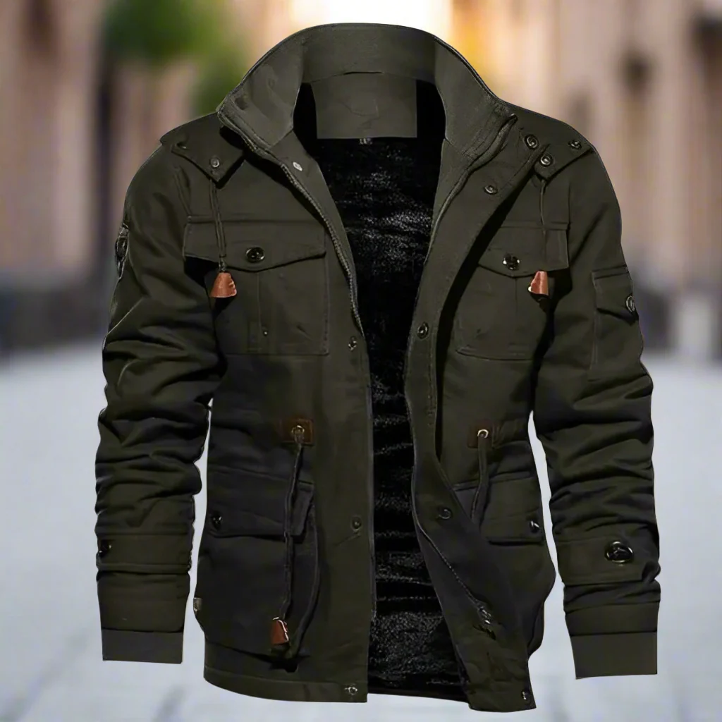 Clorent | Bomber Homme Tactique en Coton, Doublure Polaire, Poches Multiples et Taille Ajustable