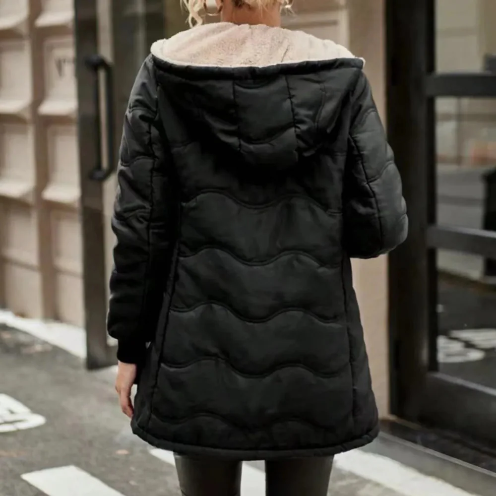 Honorine | Trench Coat Femme Noir Slim Fit, Capuche, Doublure Polaire & Poignets Côtelés