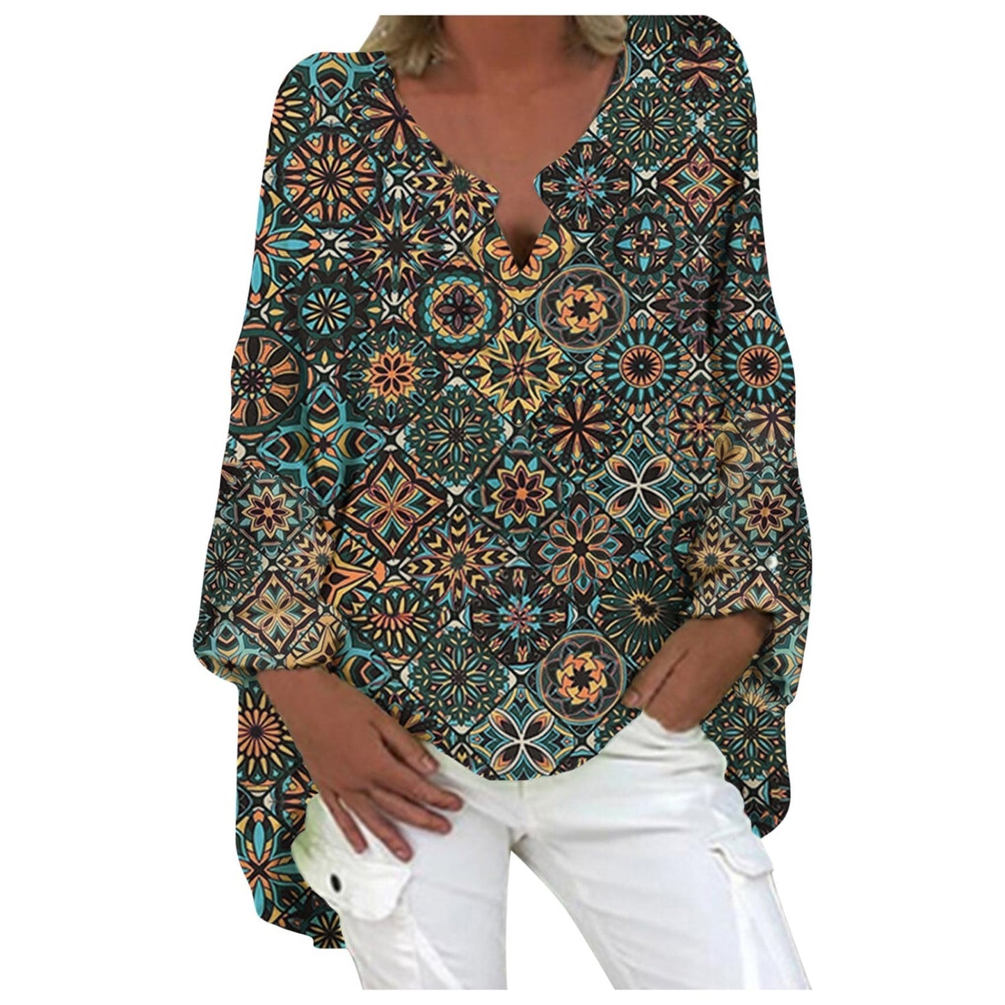 Aurore | Blouse d'Été Femme – Manches Longues, Col en V, Coupe Légère et Décontractée, Tissu en Lin