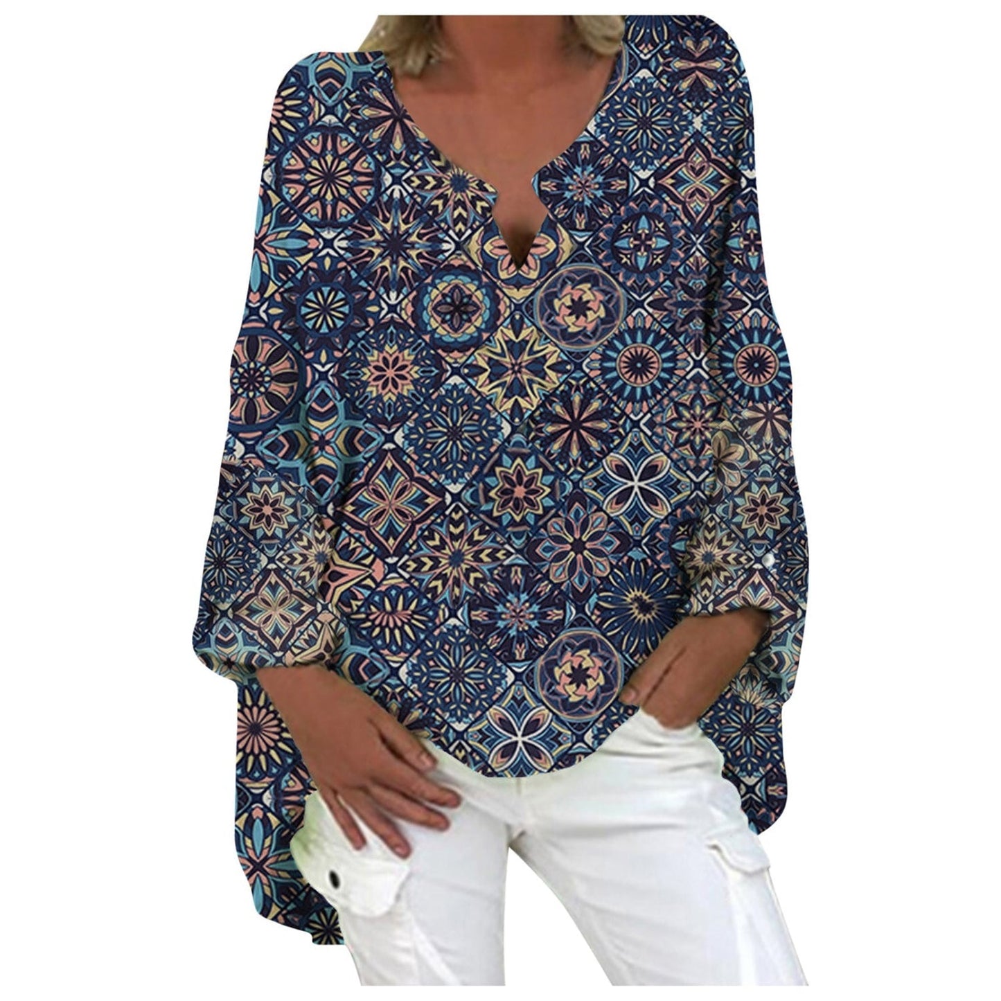 Aurore | Blouse d'Été Femme – Manches Longues, Col en V, Coupe Légère et Décontractée, Tissu en Lin