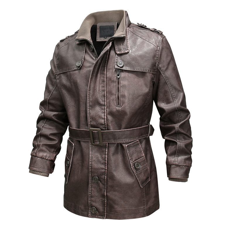 Ilarion | Trench Coat Homme Simili Cuir Regular Fit avec Fermeture Zippée Asymétrique, Ceinture Ajustable et Poignets Côtelés