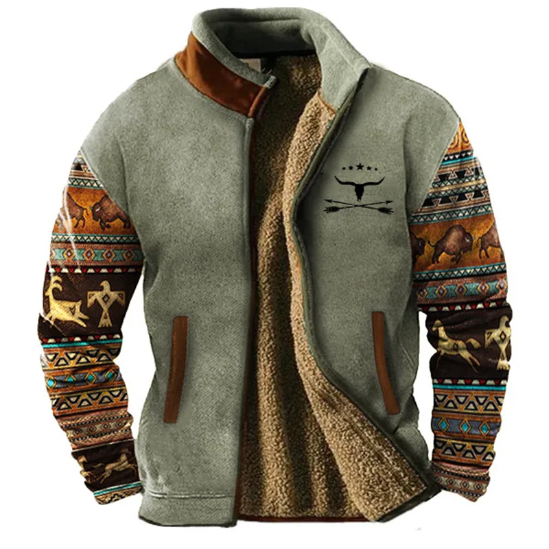 Corvian | Veste Homme Vintage Hiver, Coupe Relax, Doublure Polaire Sherpa, Col Montant et Fermeture Éclair