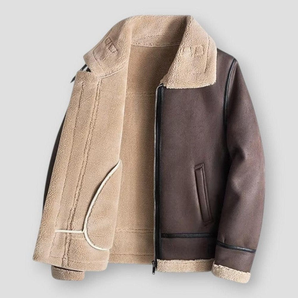 Hawric | Blouson Homme Hiver Style Bomber, Effet Daim, Col et Poignets Shearling, Doublure Chaude, Coupe Relax