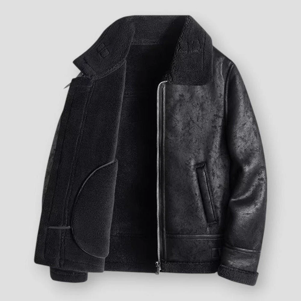 Hawric | Blouson Homme Hiver Style Bomber, Effet Daim, Col et Poignets Shearling, Doublure Chaude, Coupe Relax