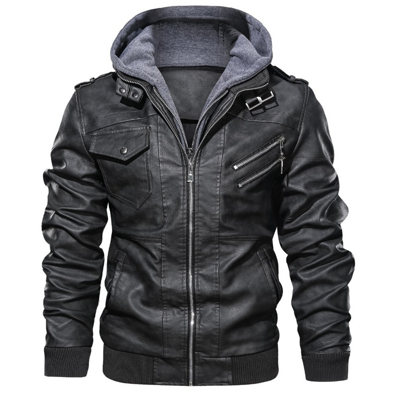 Humric | Veste Homme Simili Cuir Slim Fit avec Capuche, Fermeture Zippée et Poches Multiples