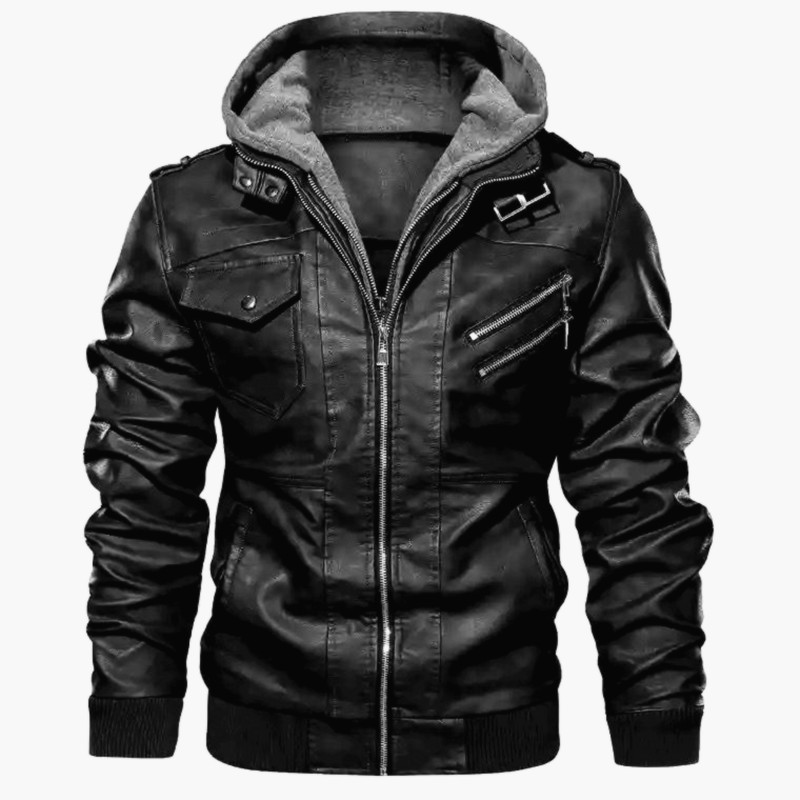 Humric | Veste Homme Simili Cuir Slim Fit avec Capuche, Fermeture Zippée et Poches Multiples