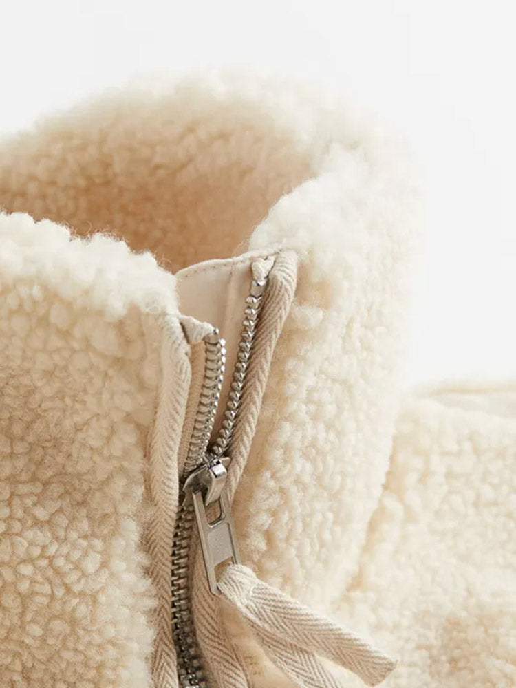 Corisande-Marie | Veste oversize femme en peluche teddy avec fermeture éclair et col montant