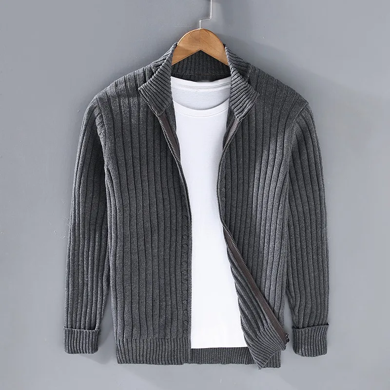 Frank | Cardigan Homme en Maille Côtelée avec Fermeture Zippée et Col Montant