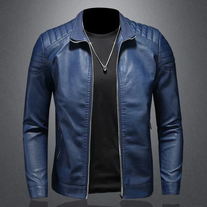 Louis | Veste Homme Style Moto en Cuir Synthétique Confortable avec Fermeture Éclair