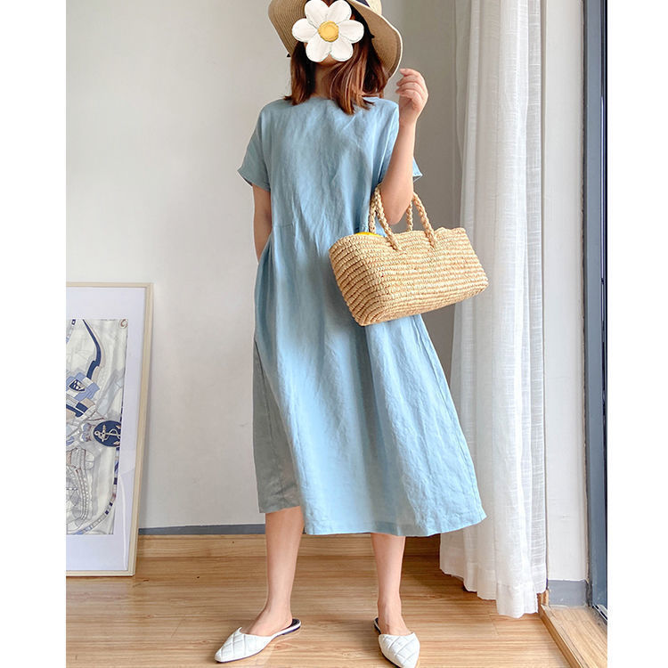 Capucelle | Robe d'Été Femme à Manches Courtes, Coupe Ample et Confortable Midi