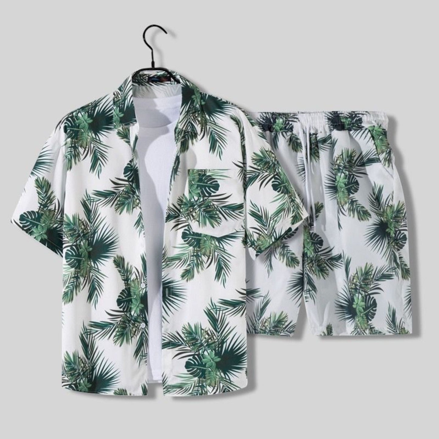 Moritz | Ensemble Été Homme Imprimé Tropical Chemise Manches Courtes Col Revers + Short Taille Élastique