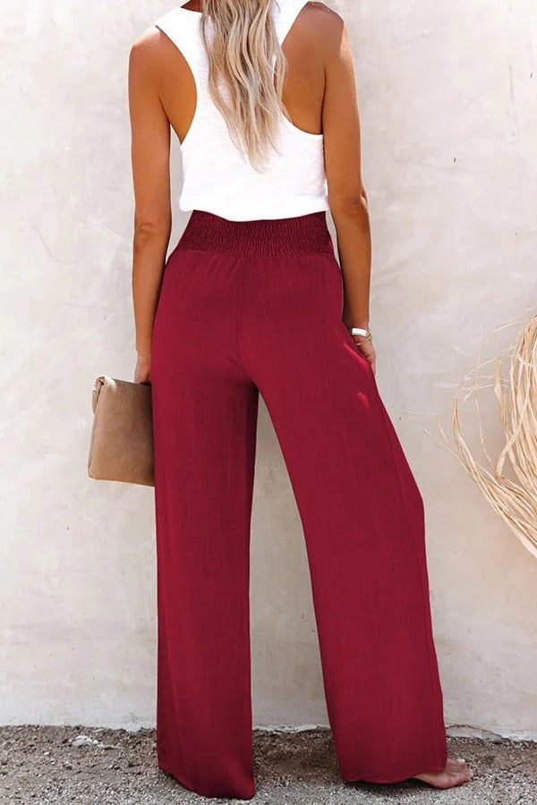 Marnie | Pantalon Femme Lin Été Taille Haute Élastique Coupe Large Élégante
