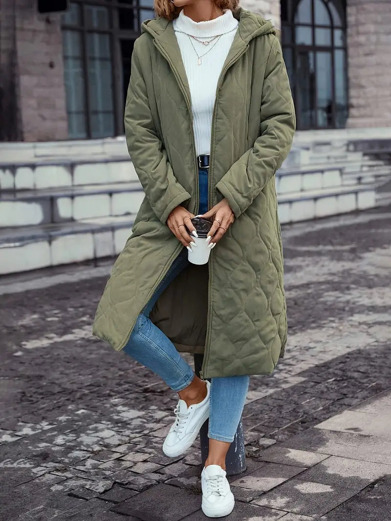 Giverny | Manteau Doudoune Long Femme Zippé avec Capuche | Design Matelassé Hiver Chaud