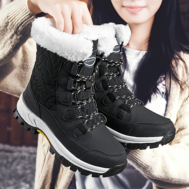 Auriane | Bottes Hiver Femme à Lacets avec Bout Rond & Doublure Chaude