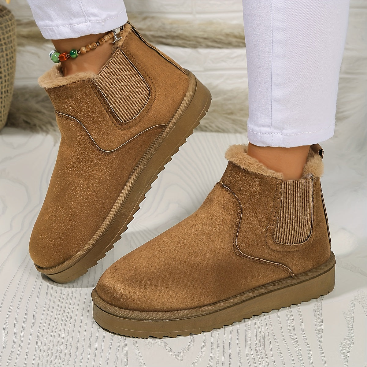 Audeline-Rose | Bottes Hiver Femme Slip-On avec Panneaux Élastiques & Doublure Chaude