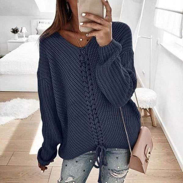 Esmérine | Pull femme élégant en maille unie avec détail tressé au centre