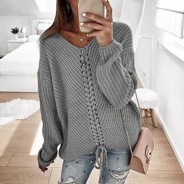 Esmérine | Pull femme élégant en maille unie avec détail tressé au centre