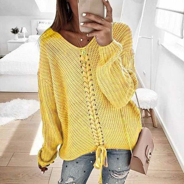 Esmérine | Pull femme élégant en maille unie avec détail tressé au centre