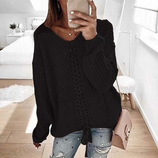 Esmérine | Pull femme élégant en maille unie avec détail tressé au centre