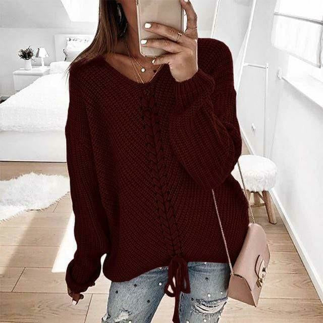 Esmérine | Pull femme élégant en maille unie avec détail tressé au centre
