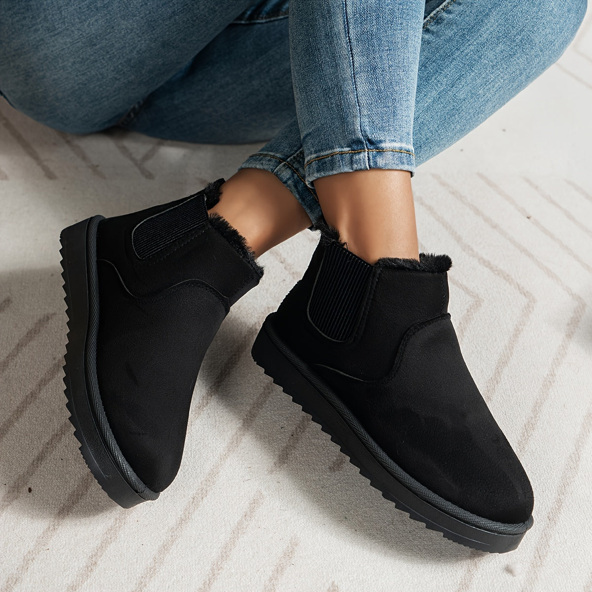 Audeline-Rose | Bottes Hiver Femme Slip-On avec Panneaux Élastiques & Doublure Chaude