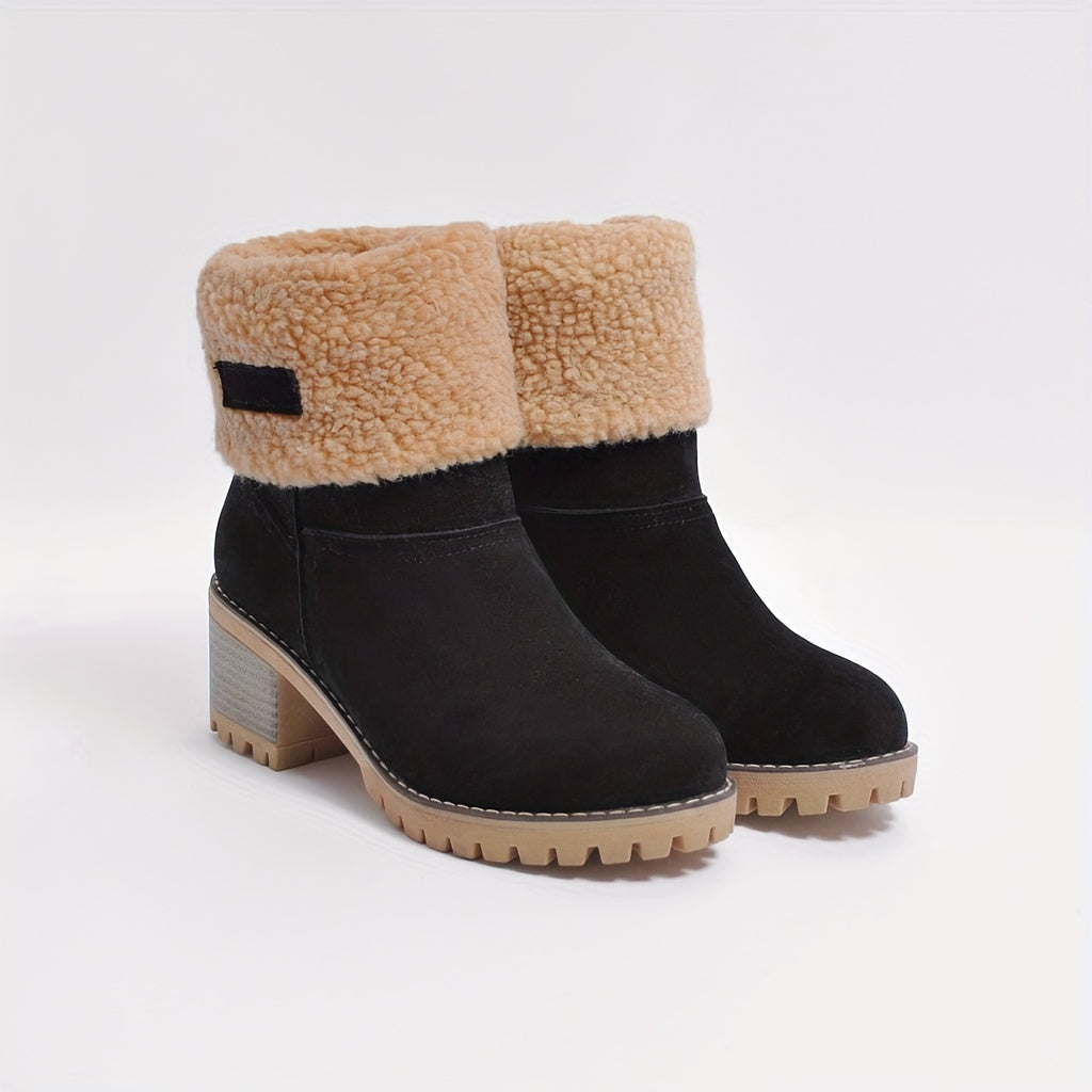 Astrine | Bottes Hiver Femme, Chaussures Slip-On à Talon Bloc avec Doublure Chaude et Tige Pliable