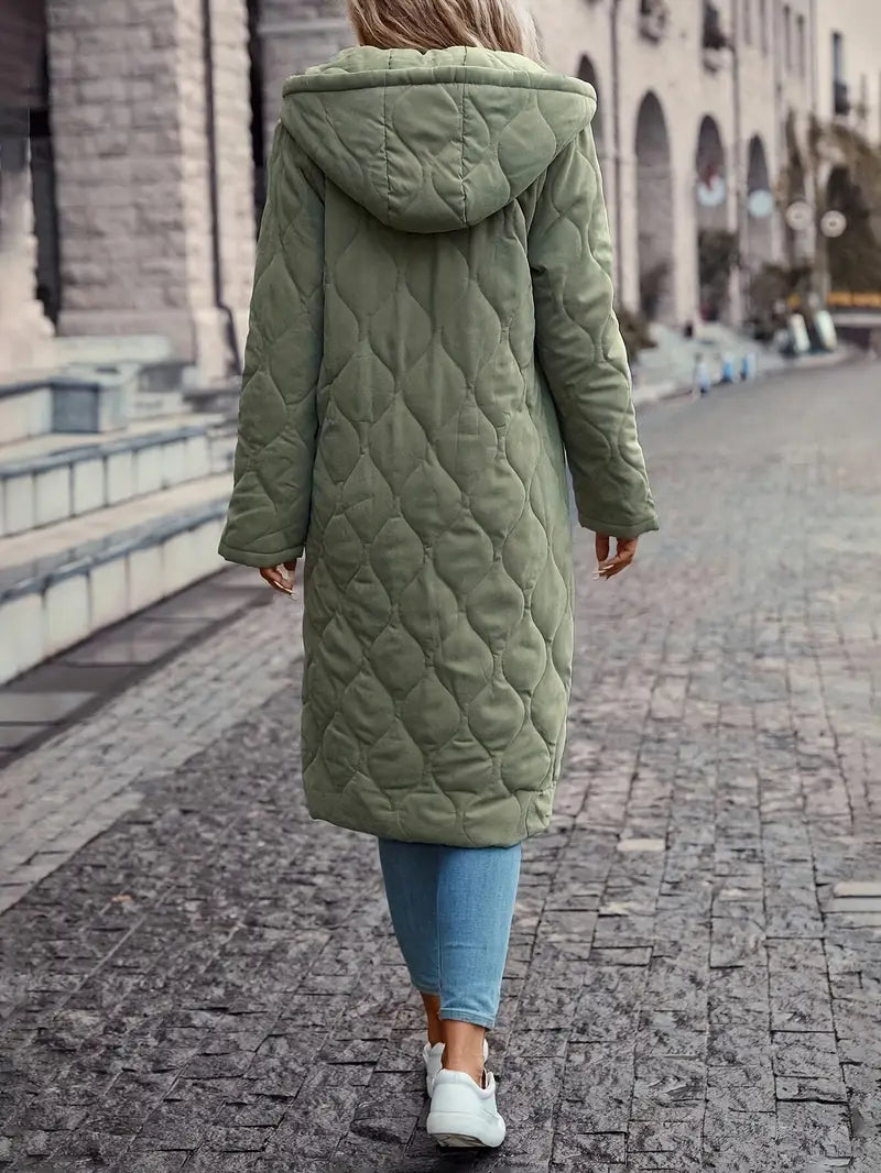Giverny | Manteau Doudoune Long Femme Zippé avec Capuche | Design Matelassé Hiver Chaud