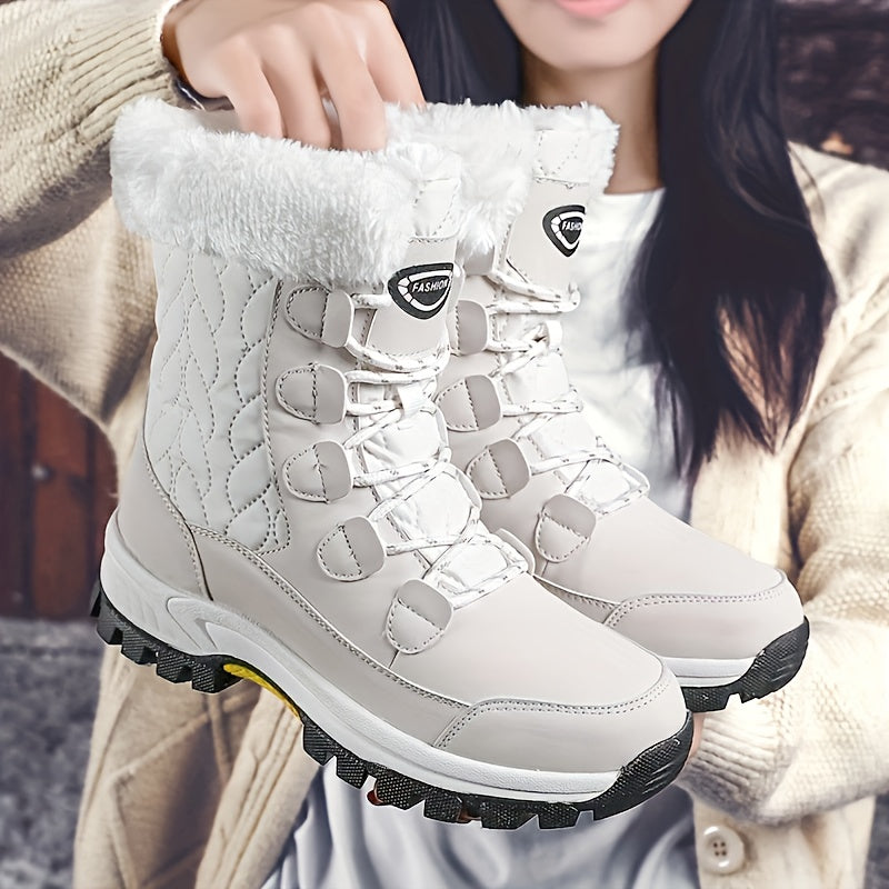 Auriane | Bottes Hiver Femme à Lacets avec Bout Rond & Doublure Chaude