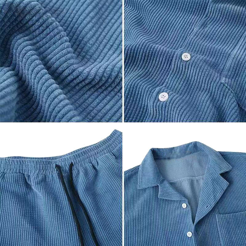 Osbert | Set Homme Été : Chemise Boutonnée à Col Revers Manches Courtes & Shorts à Taille Élastique avec Cordon