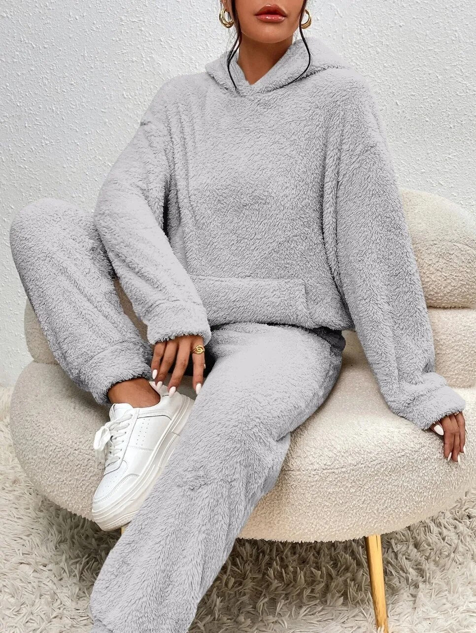 Euphémie | Teddy Lounge Set Femme Deux Pièces Chaud avec Sweat à Capuche et Pantalon Confortable