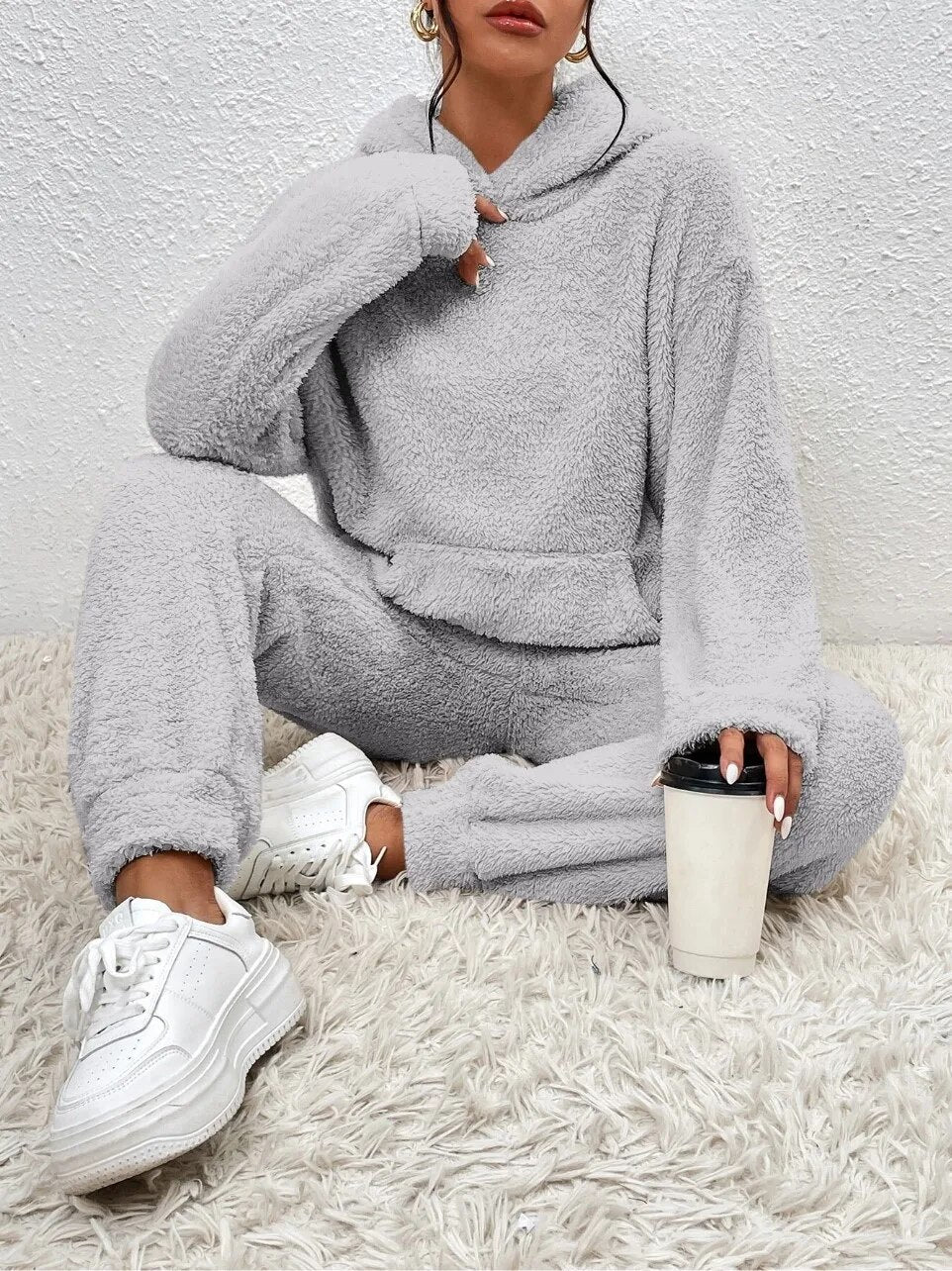 Euphémie | Teddy Lounge Set Femme Deux Pièces Chaud avec Sweat à Capuche et Pantalon Confortable