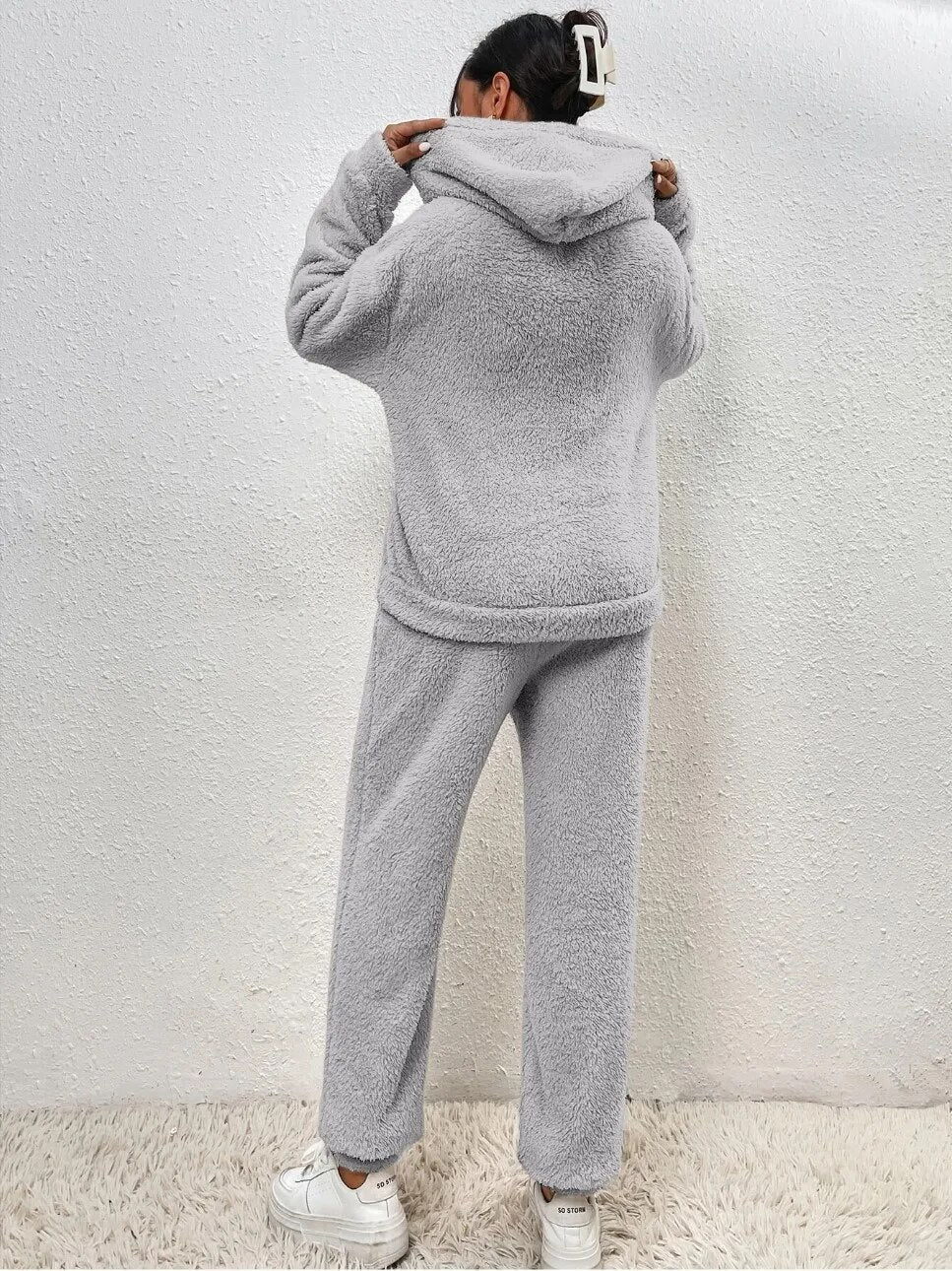 Euphémie | Teddy Lounge Set Femme Deux Pièces Chaud avec Sweat à Capuche et Pantalon Confortable
