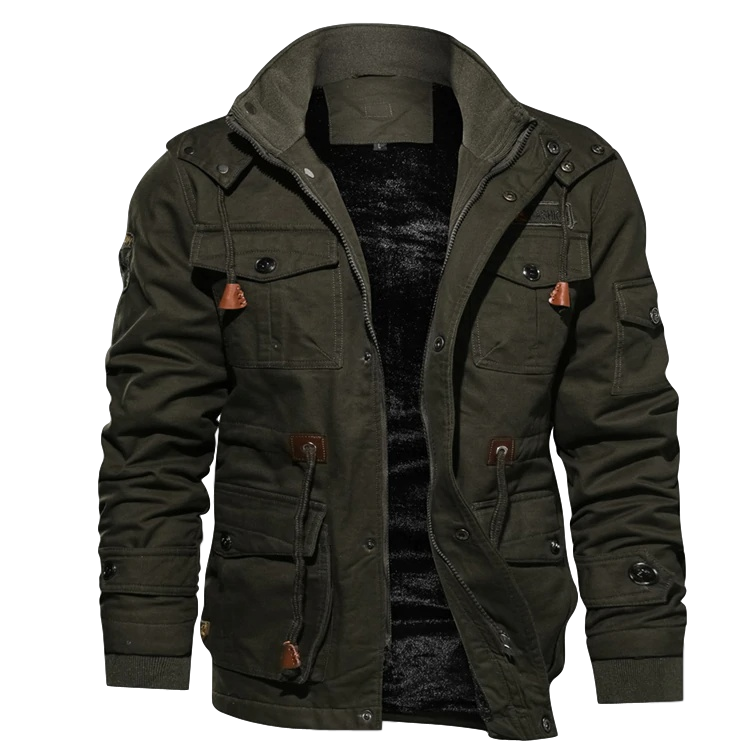 Emmett | Veste Homme Hiver Zippée avec Capuche, Multi-Poches & Doublure Polaire Chaude