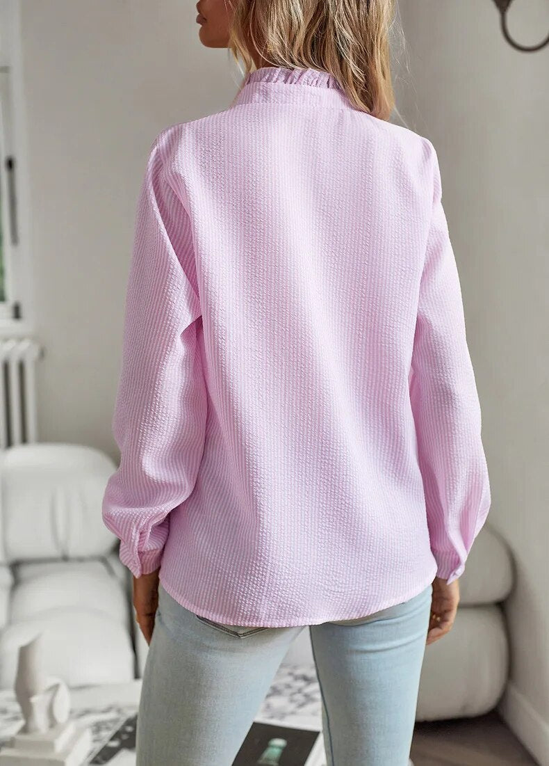 Aristelle | Blouse Femme Boutonnée Manches Longues Détails Volants Casual Bureau