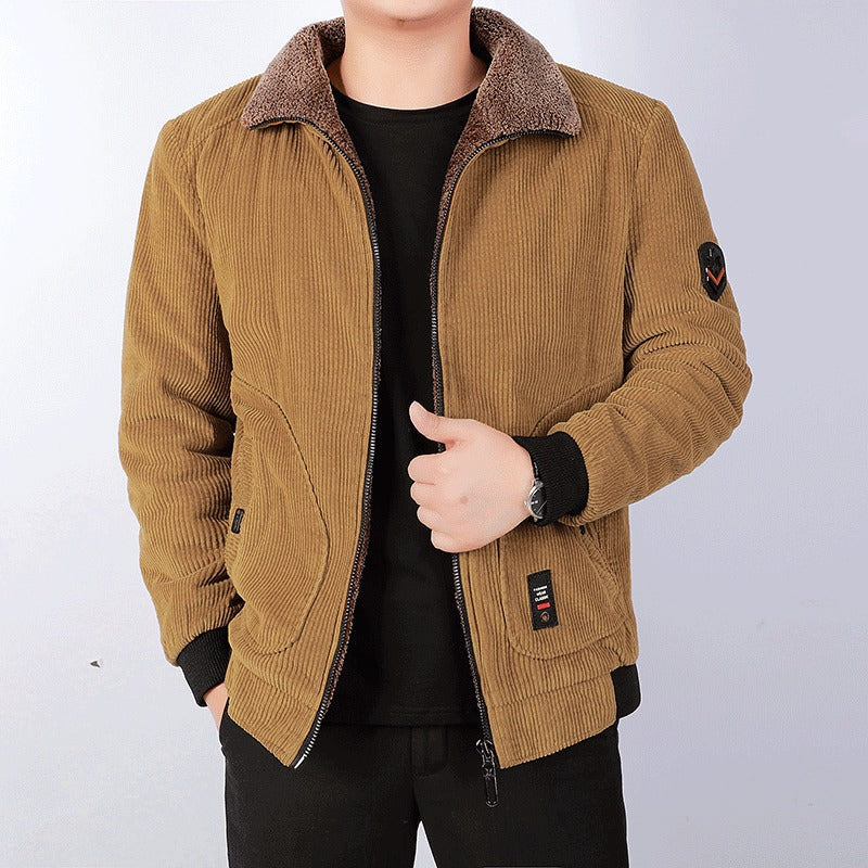 Karmel | Bomber Homme Velours Côtelé avec Col Sherpa Chaud, Coupe Ample et Bords-Côtes Matelassés