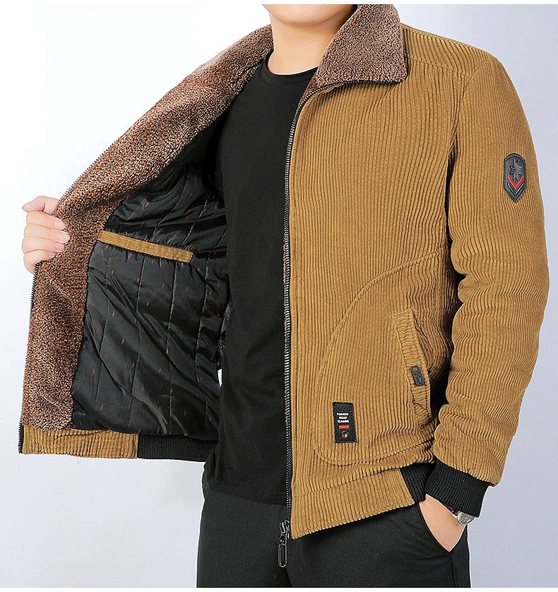 Karmel | Bomber Homme Velours Côtelé avec Col Sherpa Chaud, Coupe Ample et Bords-Côtes Matelassés