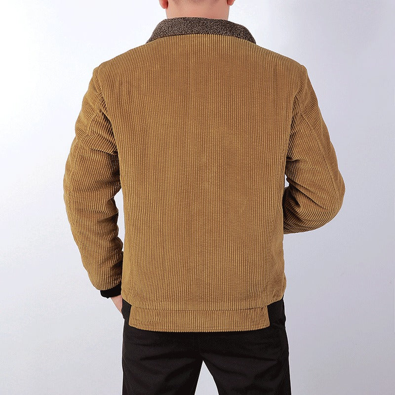 Karmel | Bomber Homme Velours Côtelé avec Col Sherpa Chaud, Coupe Ample et Bords-Côtes Matelassés