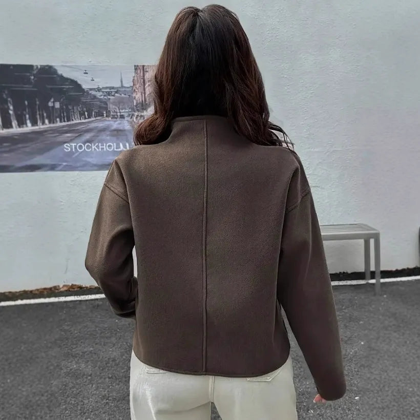 Filia | Veste Femme Marron Courte, Coupe Décontractée, Col Montant, Fermeture Éclair