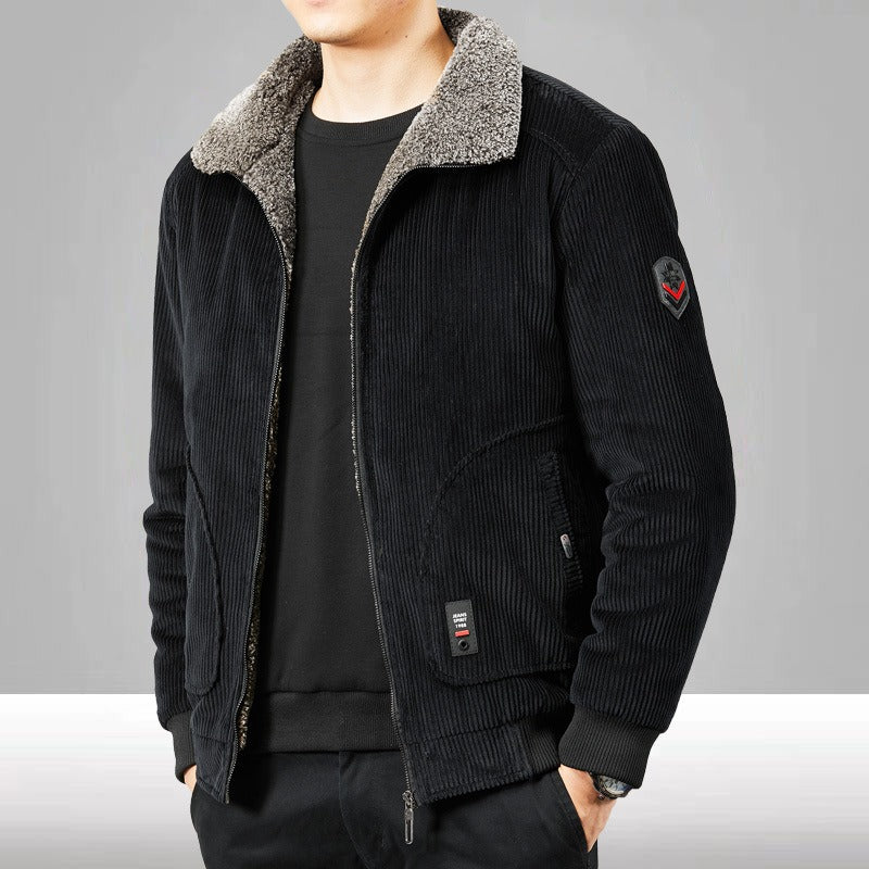 Karmel | Bomber Homme Velours Côtelé avec Col Sherpa Chaud, Coupe Ample et Bords-Côtes Matelassés