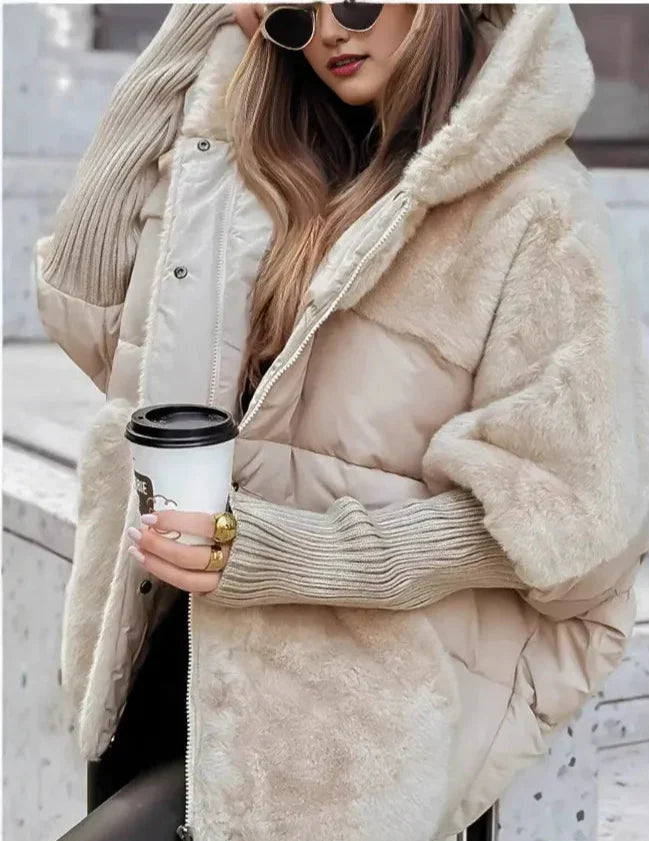 Fleurette | Doudoune Femme Oversize avec Capuche Fourrure Synthétique et Poches Pratiques